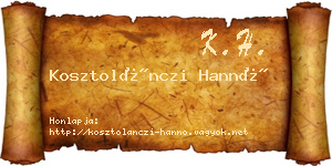 Kosztolánczi Hannó névjegykártya